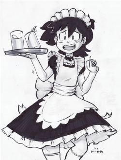 iancsamson: Inktober 26 - ‘Squeak’  Anonymous said: Would it be alright to request a cute crossdressing Ash from pokemon for inktober? Mmaybe a maid one from DP…  