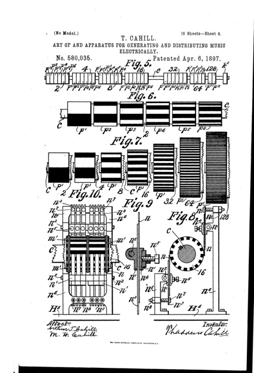 Thaddeus Cahill’s 1897 patent for the Telharmonium’s tonewheel mechanism, one of the ear