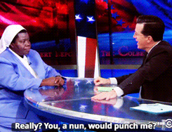 sandandglass:  Sister Rosemary Nyirumbe and Stephen Colbert talk about the abduction