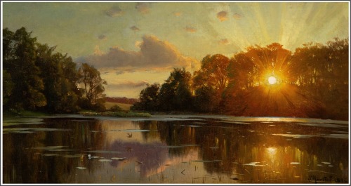 sanctumregnum:  Peder Mørk Mønsted (1859 – 1941), Coucher de Soleil à Orholm - 1896