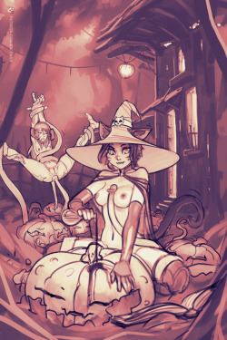 bbc-chan: WIP of a combined Doodle for my Super Fan Tier patron Veronika. Featuring her namesake Miqo’te and her Au Ra Airashi, both being in a very Halloween-ish mood.  Become a PATRON Patreon | Commissions | twitter | Hentai Foundry | SmutBros 