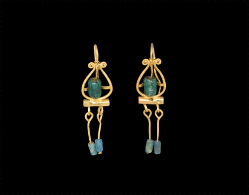 Roman gold and glass earrings, c. 1st-3rd centuries CE. From Timeline Auctions