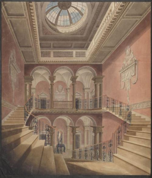 (via Main stairway of Gower House, London, designed by Sir William Chambers in 1766. The house, a ra
