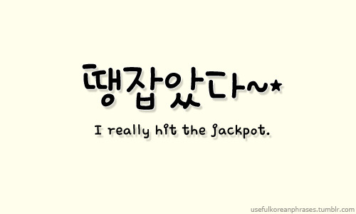 땡잡았다; ddaeng-ja-but-dah; I really hit the jackpot (awww yea!)