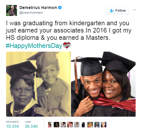 black-to-the-bones: So proud of both of them. Black Moms are everything.  Let’s talk about how she looks younger in the 2016 pic than the 2002 pic 👍🏾✊🏾🖤