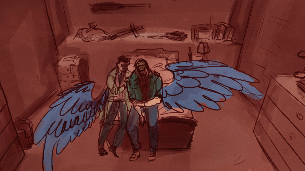 sketchydean:  cas just wants to remind dean he’s not alone. and you, the lovely