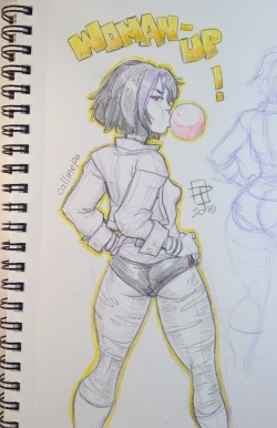 callmepo:  Get busy doodling or get busy dying.   Thought I would channeling my frustrations into characters who just don’t take crap from people.   Tonight it is Gogo Tomago.  &lt; |D’‘‘‘