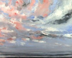 jasonjvilleneuve:  Ocean with Cherry Blossom Sky14 x 18 inAcrylic on Terraskin paperJason J Villeneuve