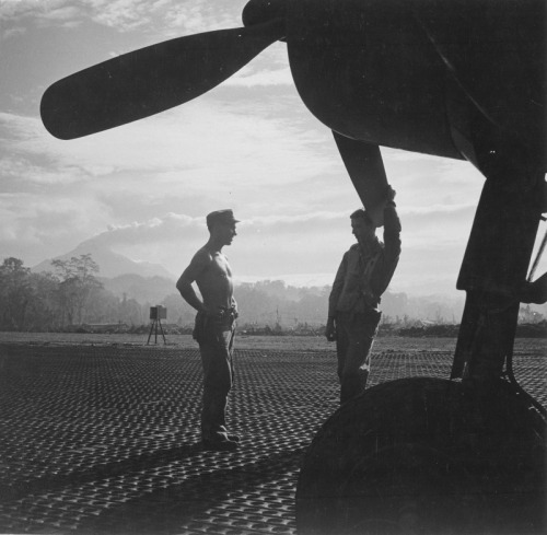 demons:  A mechanic and a pilot of the 17th FS/USMC with their F4U Corsair on Bougainville/February 