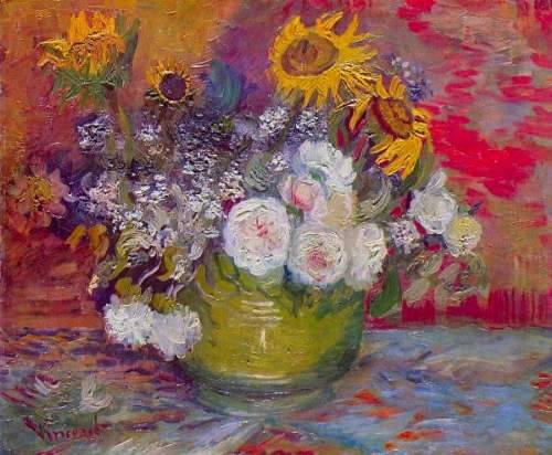  Still-life with roses and sunflowers- Vincent van GoghPost-impressionism