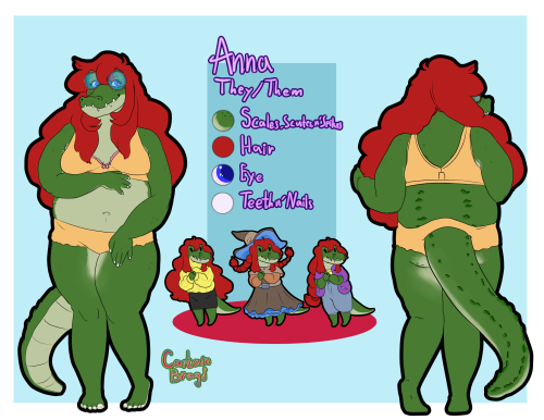 Refsheet for Anna of their fursona.Really liked working on this adorable croc enby uvu=Twitter==Tumb