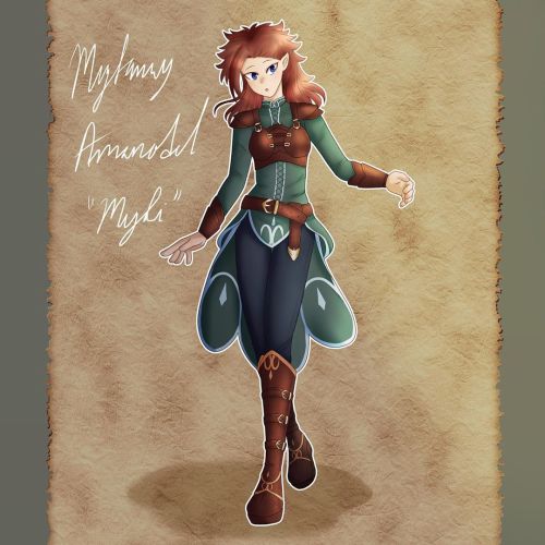 Swipe for original sketch. I finished my design for Myfanwy “Myfi” Amanodel. A character I’m plannin