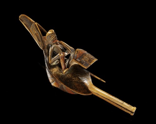 Culture/People:Nisga'a (Niska)Object name:Raven rattle with human, kingfisher, and hawk designsDate 