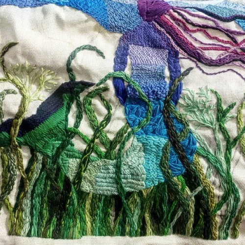 Done with my #sea #green for now on my #mermaid #embroidery Time to get back to making #waves Subs