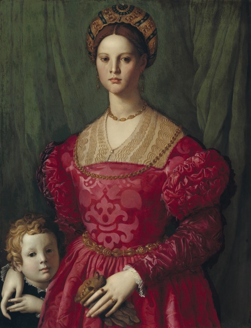 alaspoorwallace: Agnolo Bronzino (Florentine, 1503 - 1572), A Young Woman and Her Little Boy, c. 1540. Oil on panel, 99.5 x 76 cm; National Gallery of Art, Washington   “Tucked in the corner of the panel, the small blond boy was an afterthought, added