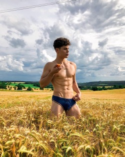 nickandpierre:  Call me by your name and I call you by mine 🍑🌾 — 📱: @pierreabouvier 👙: @official2xist — (at Bourgogne, France)