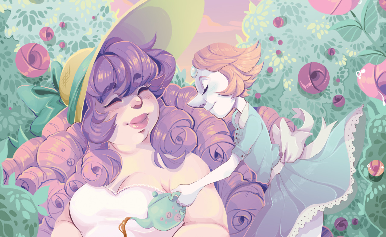 envyhime:Pearl and Rose having a tea party, an 11x17 print that I will be selling