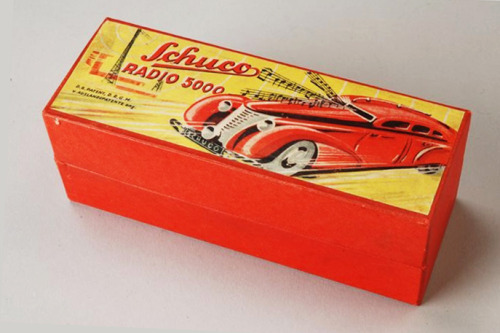 Schuco Radio 5000 Toy Car, 1938-43. Two winding mechanisms: one for driving, one for a musical box. 