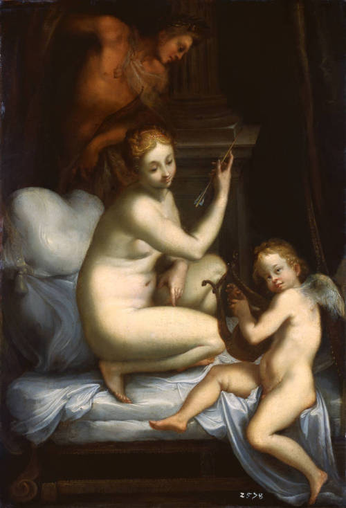 Joseph Heintz the Elder, 1564-1609  Crouching Venus with Cupid, n/d, oil on copperm 40x27 cm Gemälde