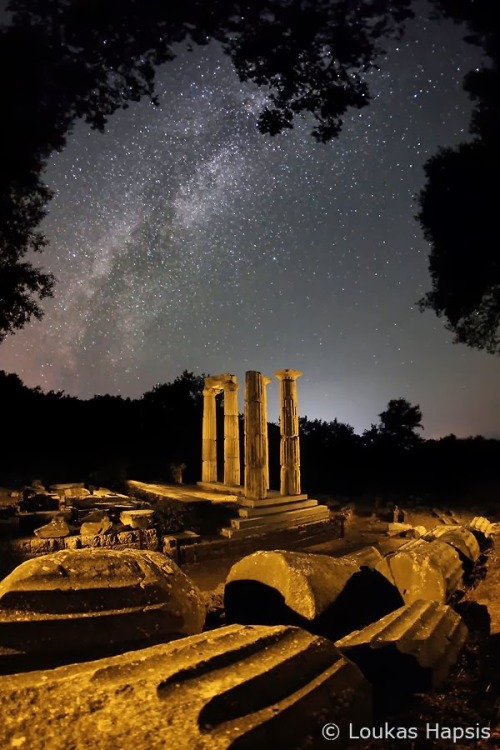 The Sanctuary of the Great Gods at night. Samothrace, Greece.