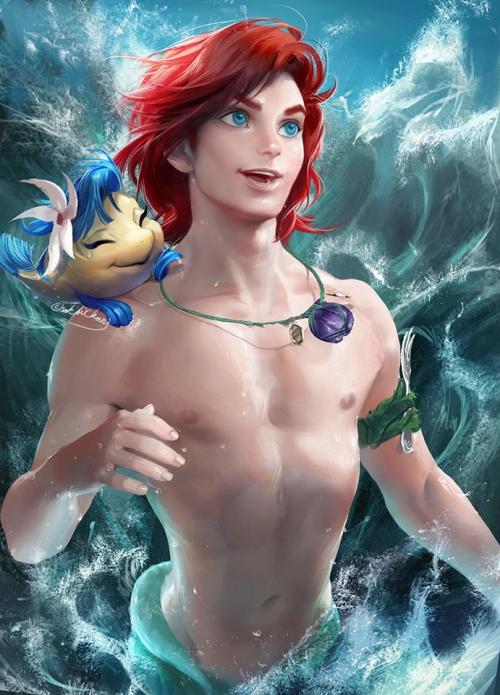 littlemousebrennan:thaliag2:theshipperoflarry:Iconic Disney characters gender bended.Ariel, Cruella,