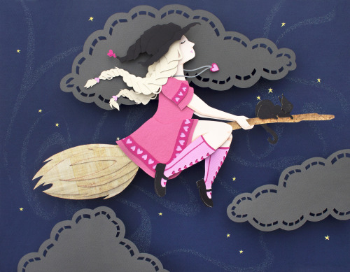 My finished witch illustration: First Flight.This shadowbox was just shipped to its new home last we