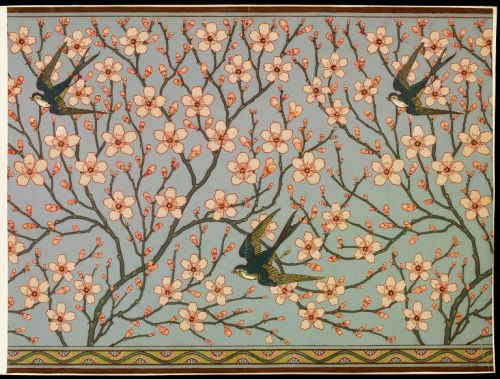 nobrashfestivity:Walter Crane, Almond Blossom and Swallow, 1878, Color woodblock print on paper