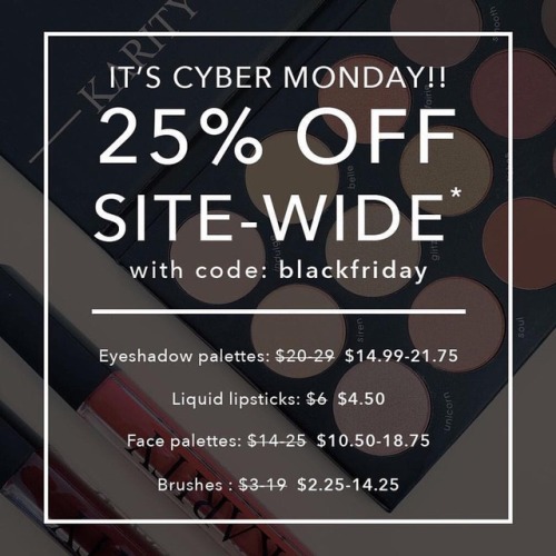 #Repost @karity ・・・ HAPPY CYBER MONDAY shop now with 25% off site wide - use code BLACKFRIDAY #mua #