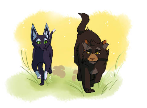 Sometimes I’m really bad at remember to post the art I make ;u;Raven and Mudnose, Dawn and Redleaf, 