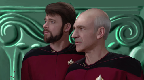 Riker and Picard from Star Trek TNG. Digital painting.