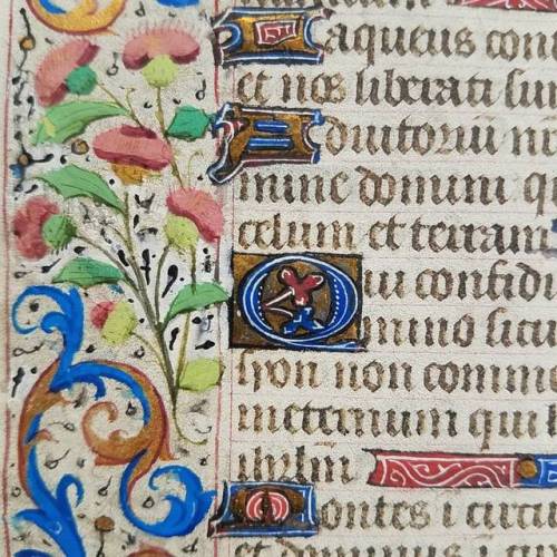 Detail of an original medieval Book of Hours leaf. Likely from Flanders, 1485. Hours of the Virgin p