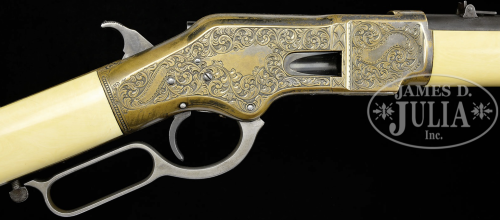 Engraved Winchester Model 1866 with ivory stock and forearm.