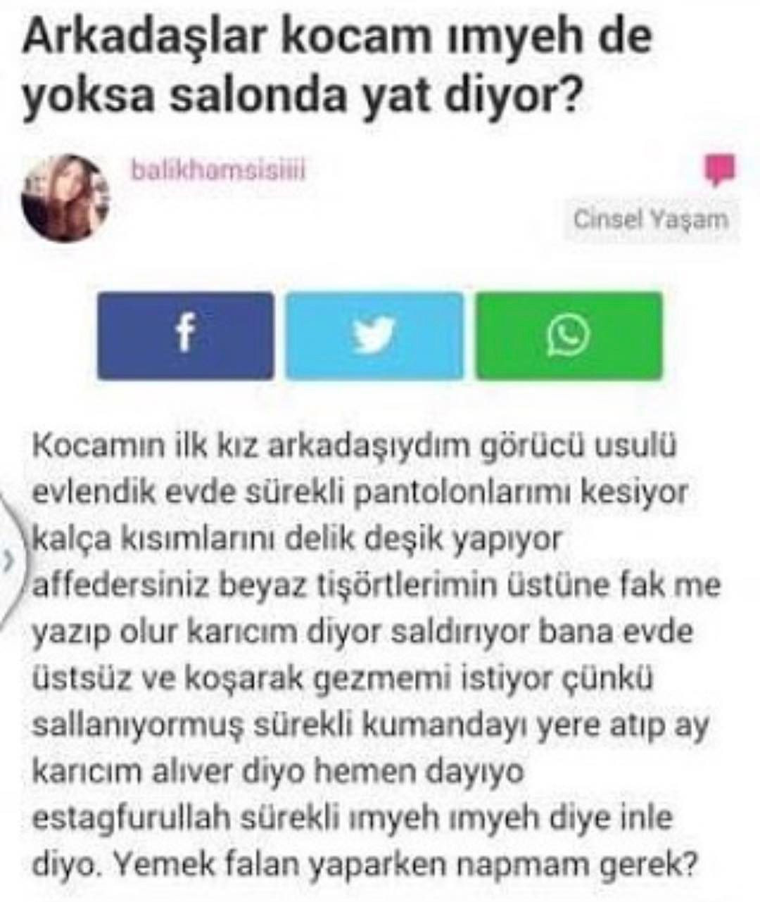 Arkadaşlar kocam imyeh...