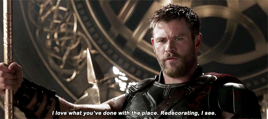 thorduna: spacefloozy:   marveladdicts: Thor Odinson, part-time interior decorator.