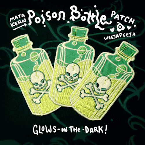 weejapeeja: Preview of @mayakern’s glow-in-the-dark Poison Bottle patch! Get one of these patc