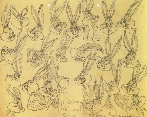Jean Blanchard’s Bugs Bunny model sheet for the McKimson Unit, 1947. Bob McKimson had drawn th