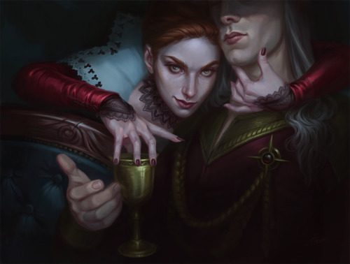 Fanart illustration of some very thirsty Innistrad Vampiress and a presentation how it might look as