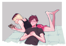 elvishness:i colored this sketch i posted on twitter~ like i said there, i love fics that they just quietly hang out together, kuroo lying next to kenma while he plays his game for hours before finally getting up and forcing him to go outside and practice