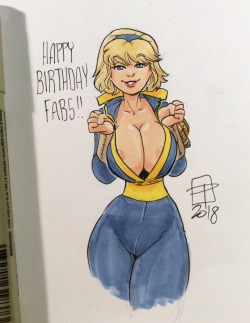 pinupsushi: HAPPY BIRTHDAY FABS! (belated) Vault babe birthday tiny doodle for Fabs of @krash-zone  &lt; |D’‘‘‘