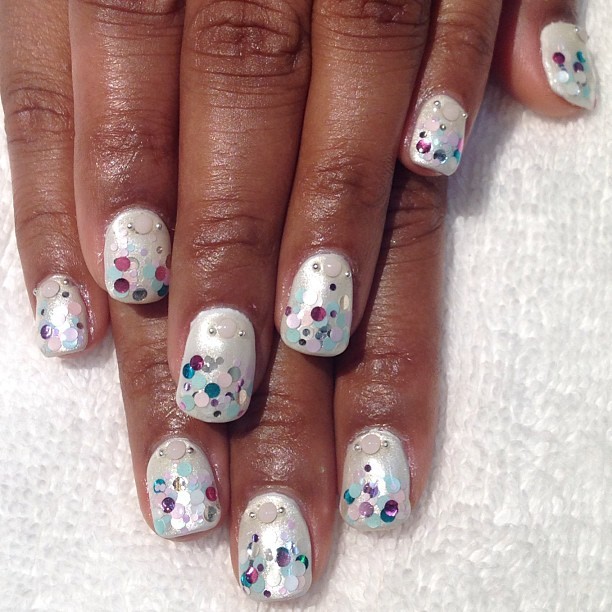 Mermaid scale glitter sequins over a pearly white... - Hey, Nice Nails!