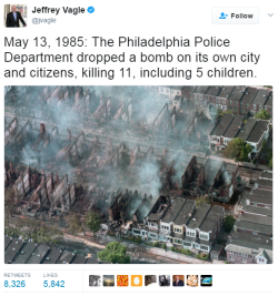 indiibleu:  blackness-by-your-side:  It was an improvised explosive made by the Philadelphia PD. 61 homes were destroyed. And the media keep silence.  Unbelievable.    Never fukin forget