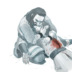 dreadbutts:  papermachette:   lacherta asked:  Hope I am right to write you here. I really want to see Frerin (Thorin’s brother) drawn by you.  Thorin finds his dead brother in the battle of Azanulbizar.  NOOOOOOOOOOOOoooooooo 