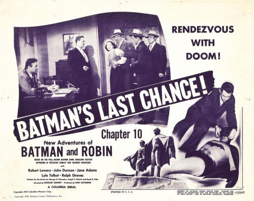 Posters and Lobby Cards for “NEW ADVENTURES OF BATMAN AND ROBIN” serials from Columbia Pictures. (19