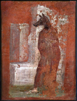 saturnaliatenebrae93:   Priest wearing the mask of Anubis; fresco, Temple of Isis, Pompeii, Villa dei Misteri ~ Second or First century BCE  