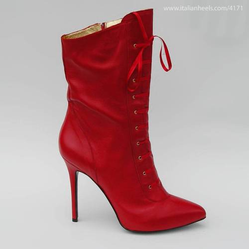 Red leather high heels ankle bootine boots. Upper Lining Outsole and insole leather. 100% Custom mad