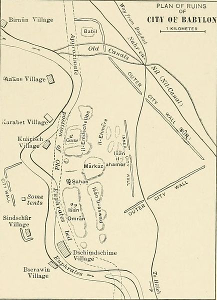 worldhistoryfacts: Top: Plan of the ruins of Babylon, 1905.  Bottom: Ruins of Babylon, 1932.
