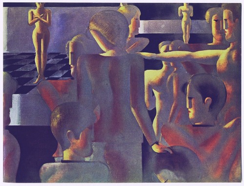 Oskar Schlemmer (Stuttgart 1888 - Baden-Baden 1943), Group of fourteen in an imaginary architecture, 1930, oil and tempera on canvas