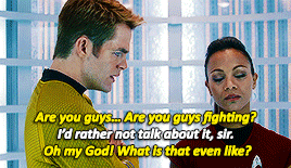 treksource:Kirk & Uhura brotp: requested by anonYour Captain, why did you sacrifice yourself for