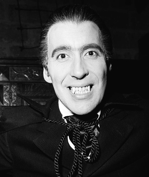 hammerfilmsfemmefatales:Christopher Lee being cheeky on the set of “Dracula”, 1958 (aka Horror of Dr