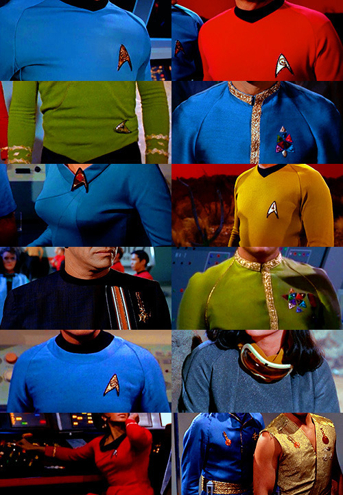 science-officer-spock:iconic uniforms in star trek tos